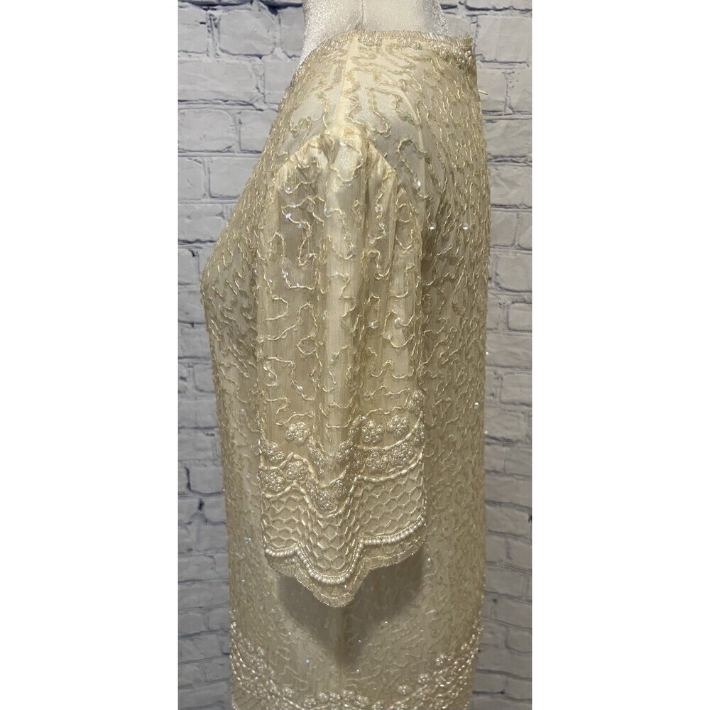 Silky Nights New York Vintage Beaded Dress 80s Silk Cocktail Formal Dress Large - Picture 5 of 13